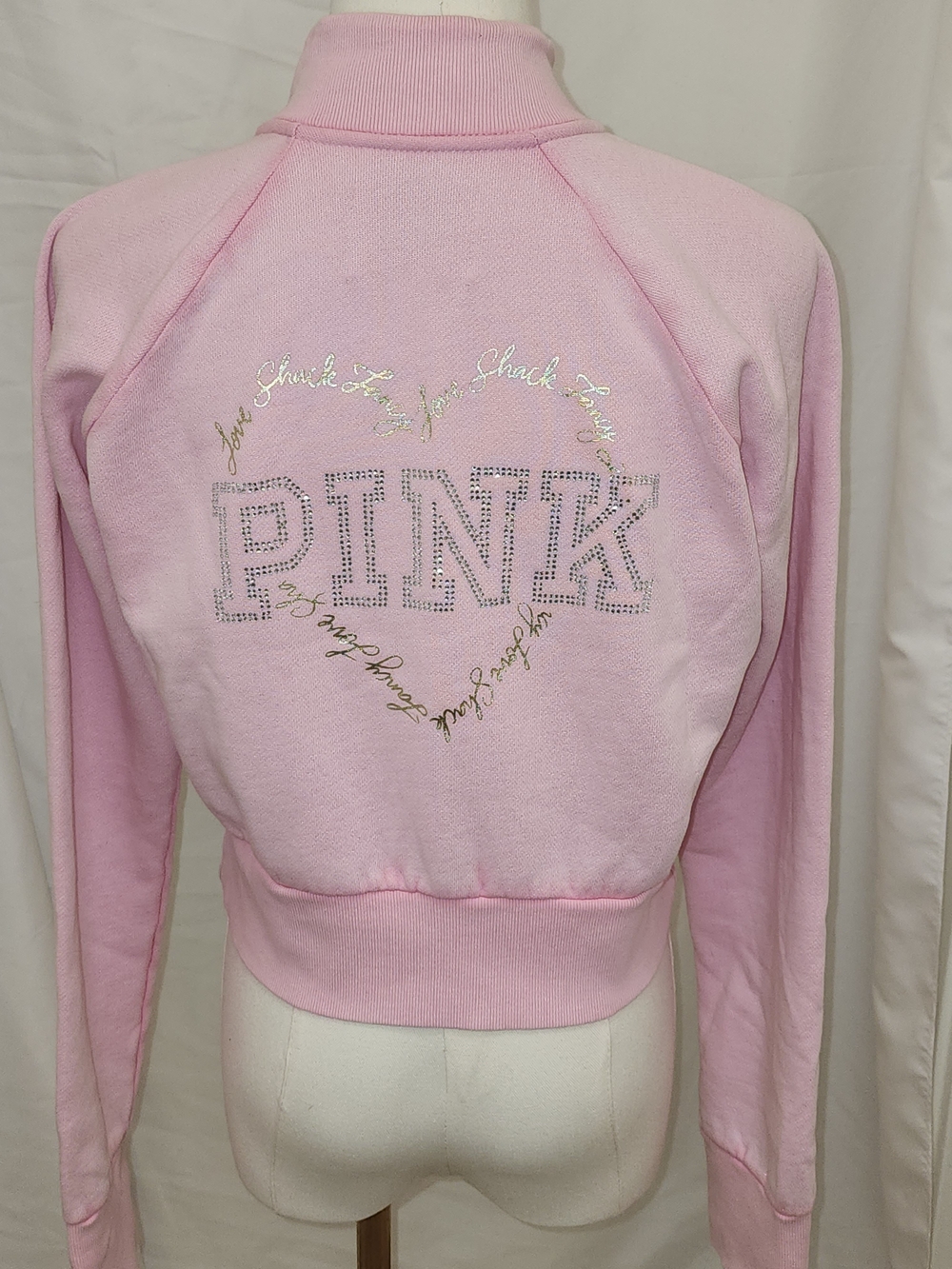 PINK x LoveShackFancy in Washed Pink - Cropped Full-Zip Sweatshirt Jacket Size S